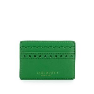 Tory Burch Block-T Brogue Slim Card Case in Green